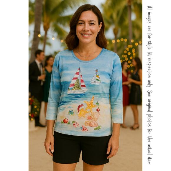 CORAL BAY Christmas At The Shore Tunic Top, M, NWOT! - Picture 9 of 9